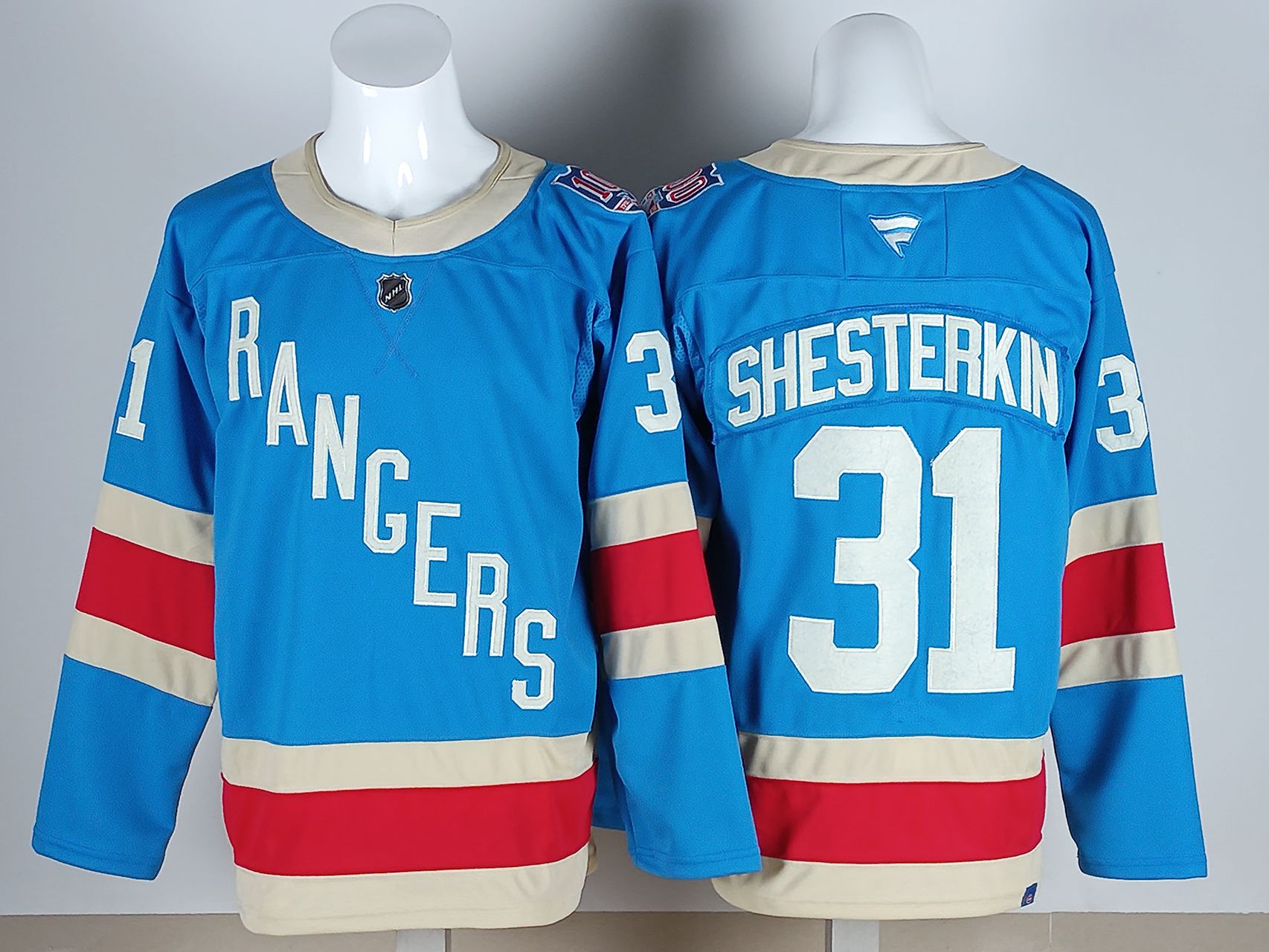 Men 2026 New York Rangers #31 Shesterkin Light Blue 100th NHL Jersey style 01->new york rangers->NHL Jersey